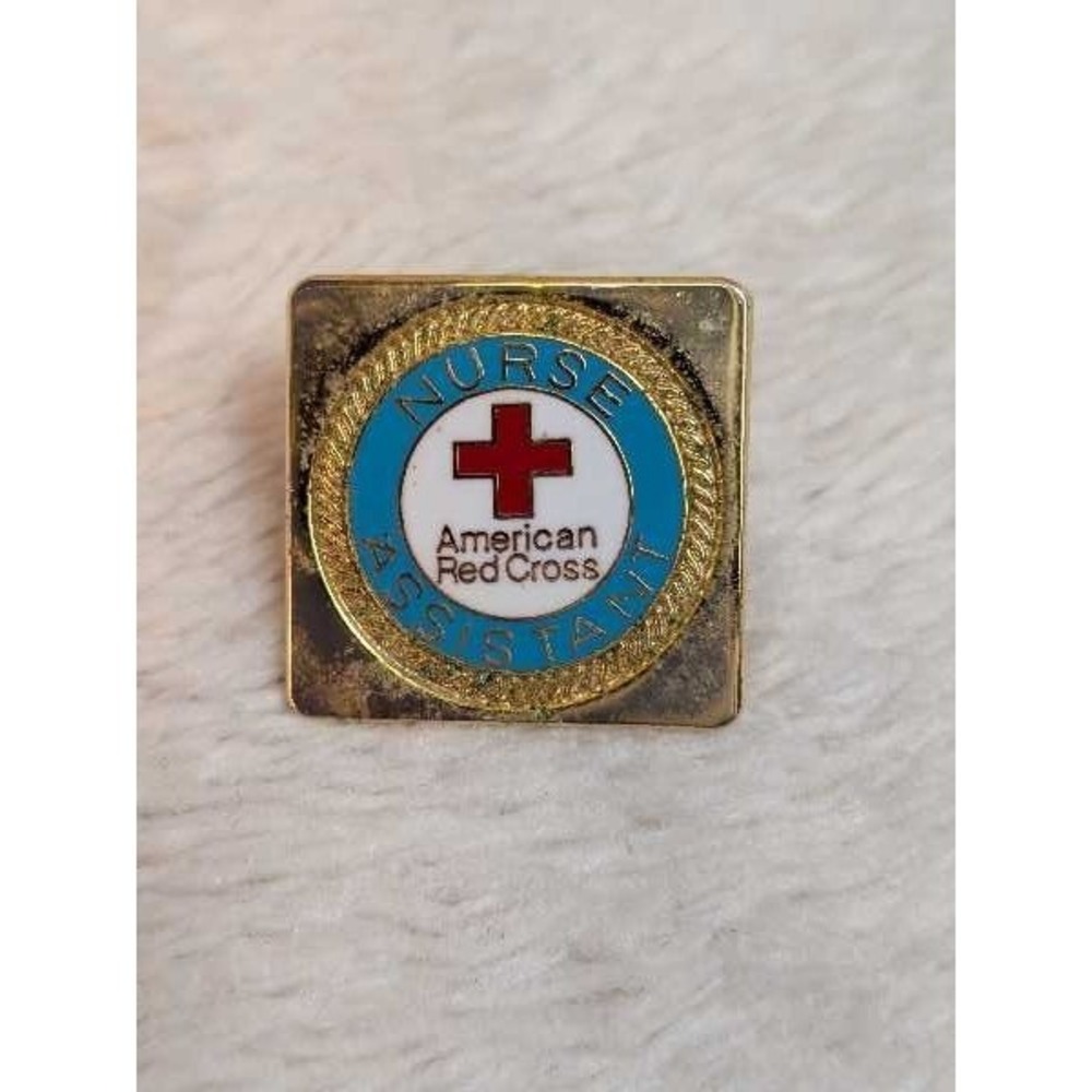 American Red Cross Nurse Assistant Enamel Pin Gold Tone‎ Square